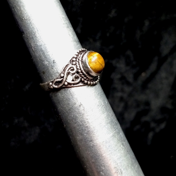 121 Tiger Eye Silver Gemstone Ring size 7.5 stamped 925 shipping sale - Picture 4 of 8